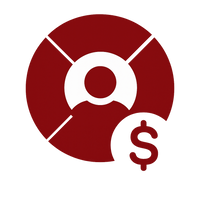 Icono granate de silueta de persona con símbolo de dinero, representa servicios de contabilidad empresarial